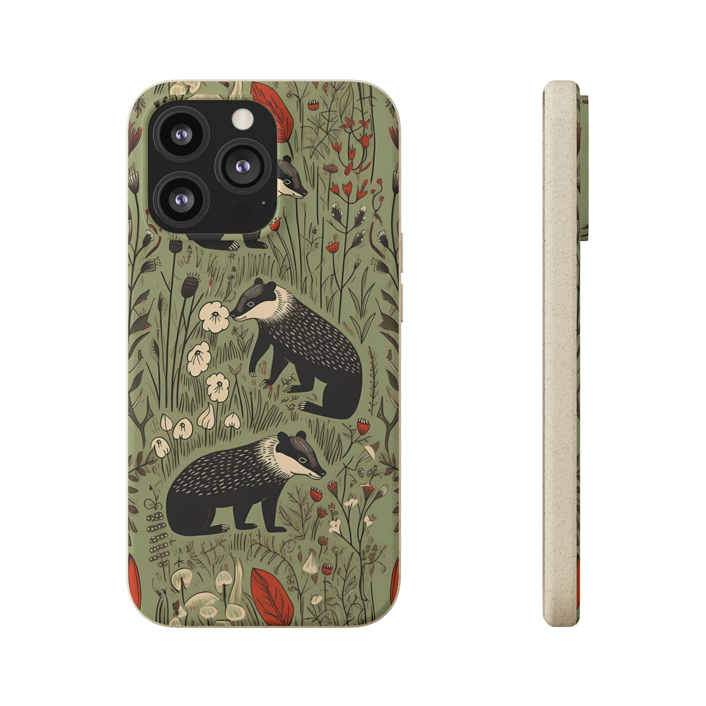 Cute Badgers in a Meadow | Biodegradable iPhone Case