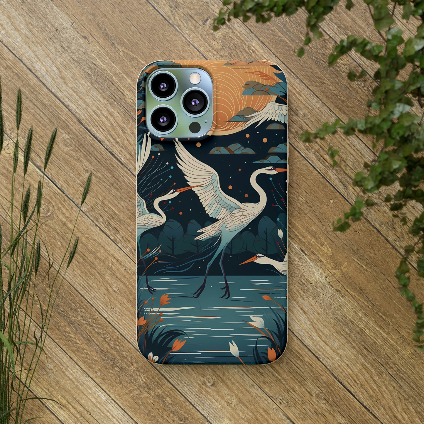 Cranes Flying Over a Pond | Biodegradable iPhone Case