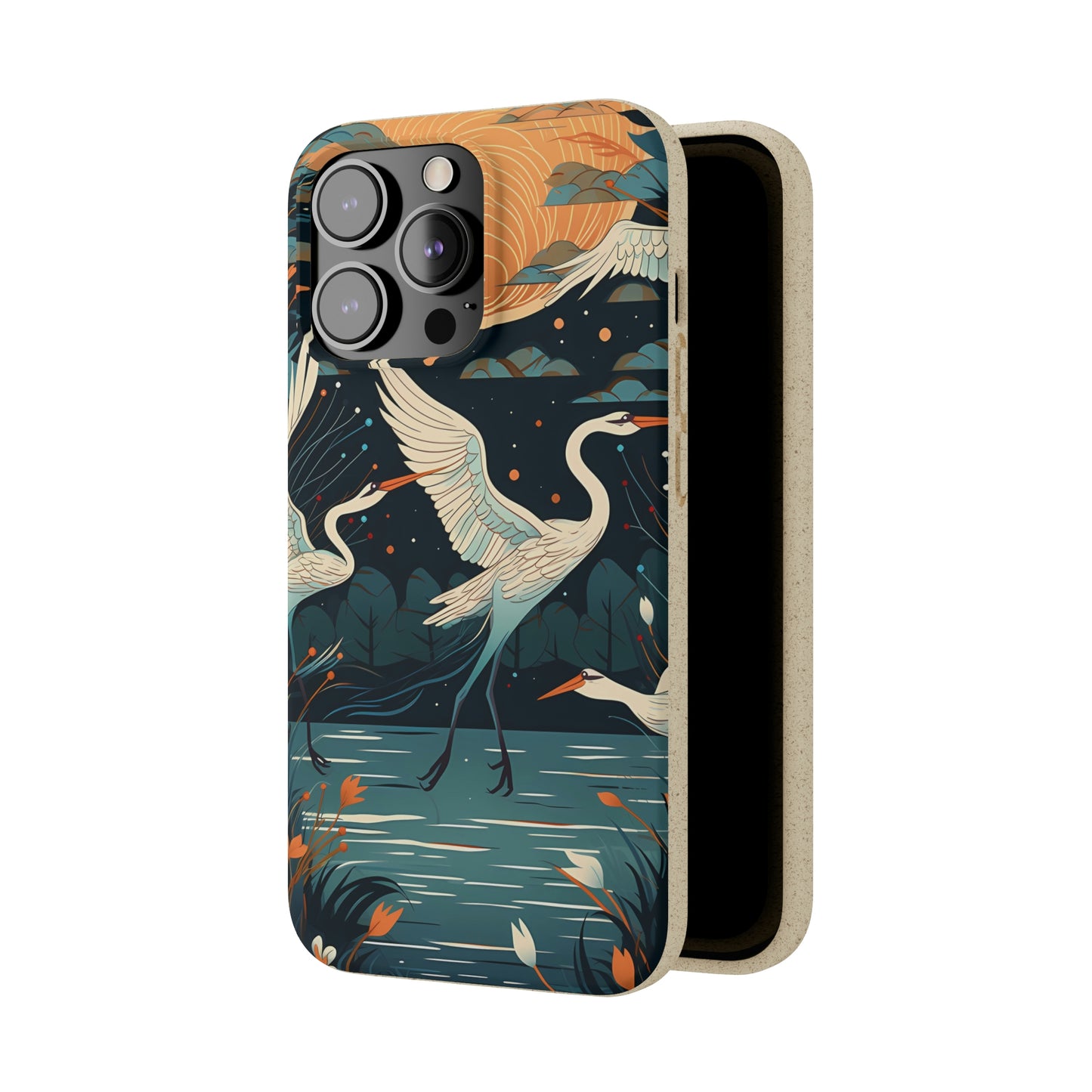 Cranes Flying Over a Pond | Biodegradable iPhone Case