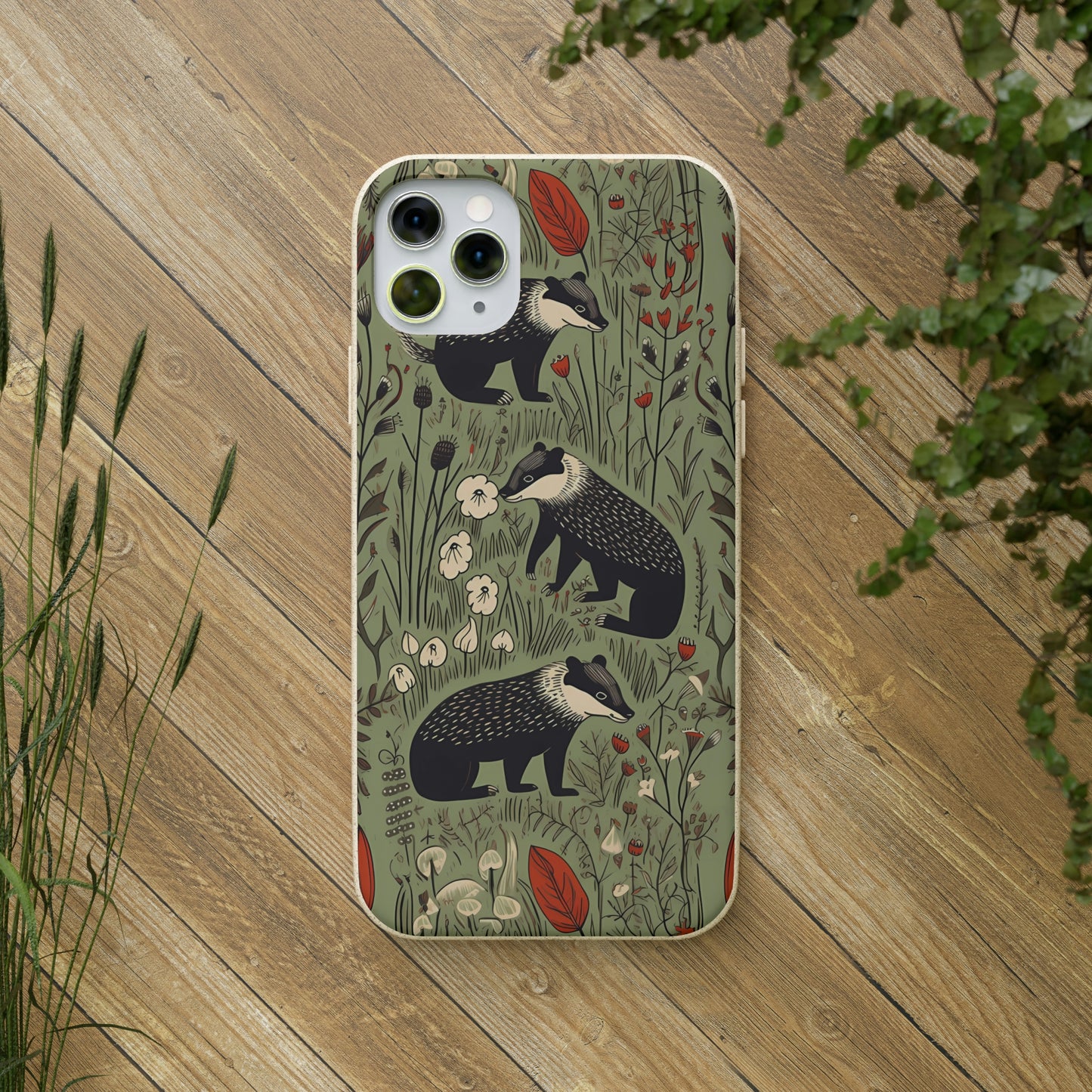 Cute Badgers in a Meadow | Biodegradable iPhone Case