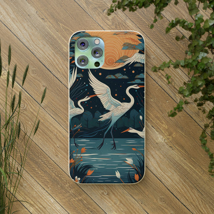 Cranes Flying Over a Pond | Biodegradable iPhone Case