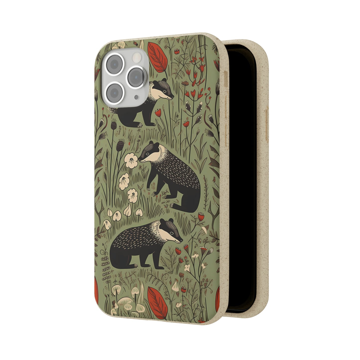 Cute Badgers in a Meadow | Biodegradable iPhone Case