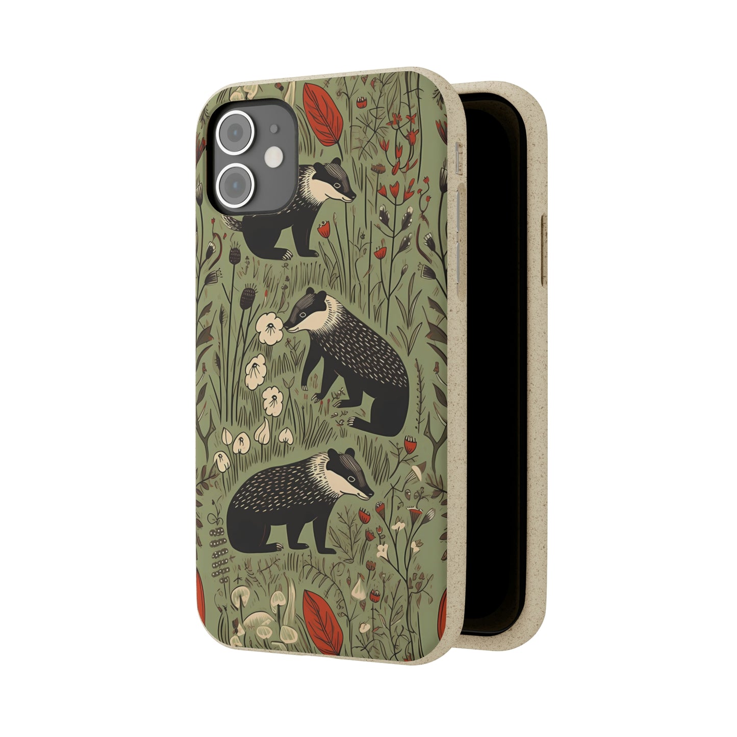 Cute Badgers in a Meadow | Biodegradable iPhone Case