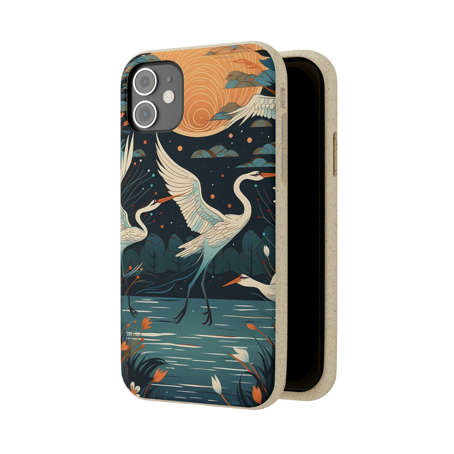 Cranes Flying Over a Pond | Biodegradable iPhone Case