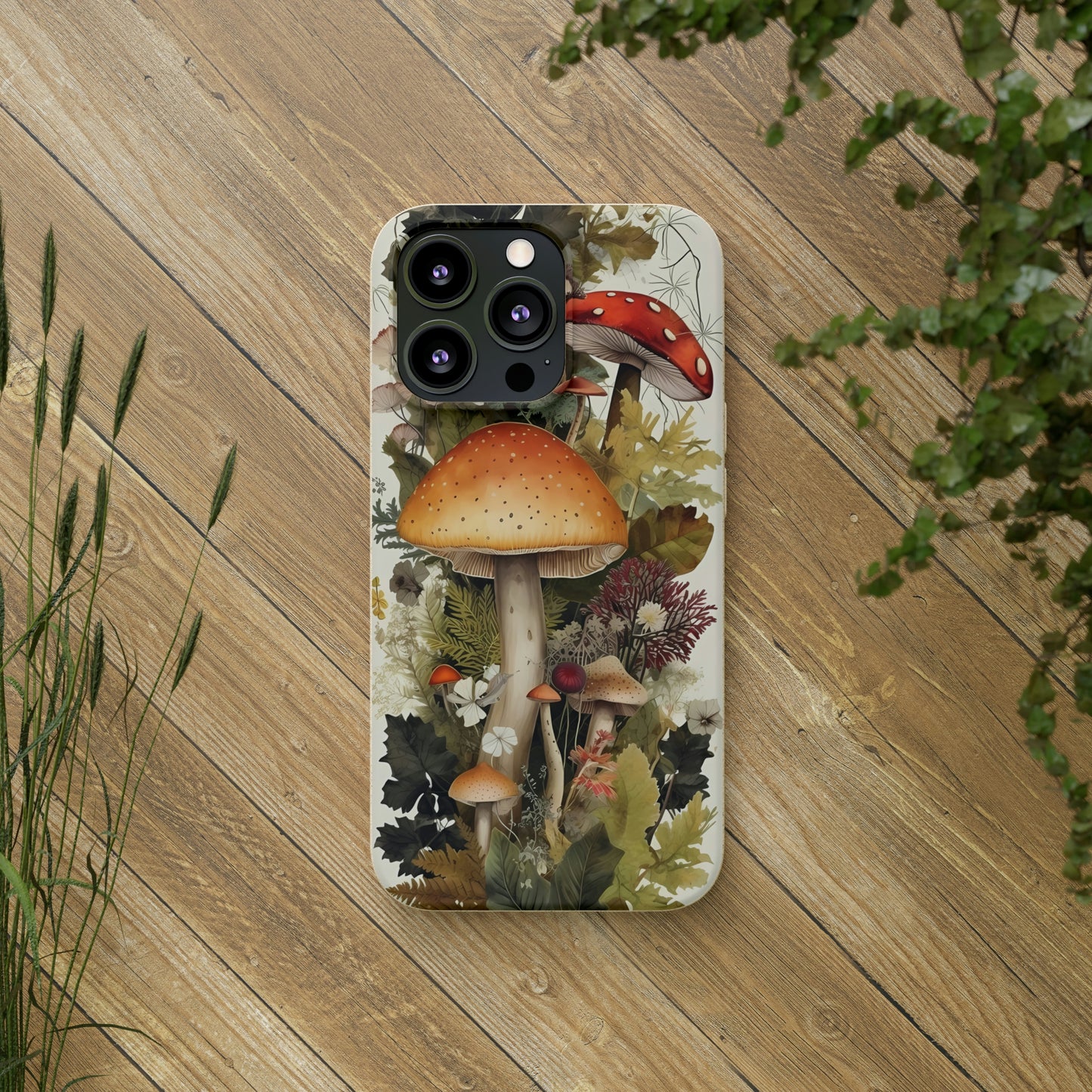 Cottagecore Mushrooms and Plants | Biodegradable iPhone Case