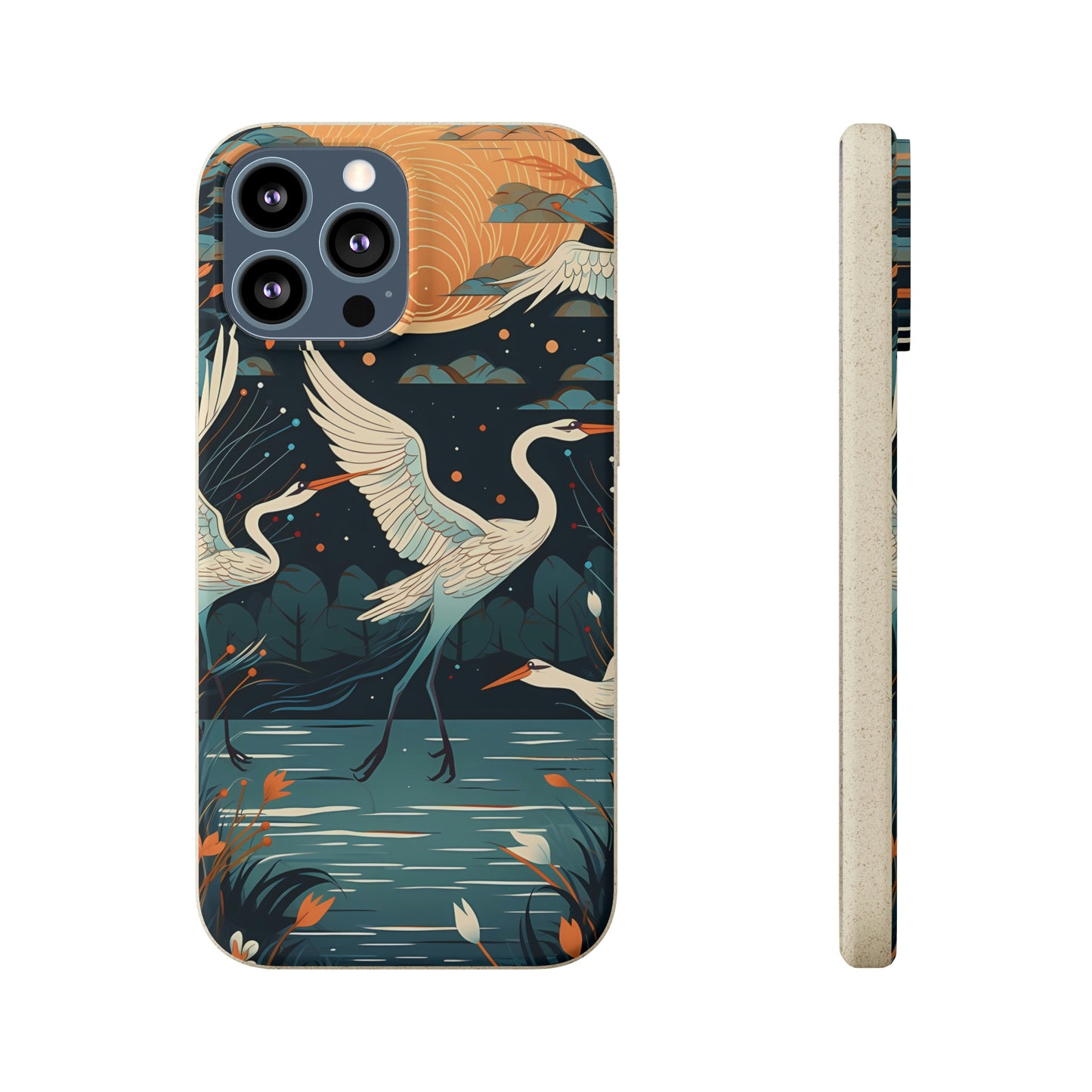 Cranes Flying Over a Pond | Biodegradable iPhone Case