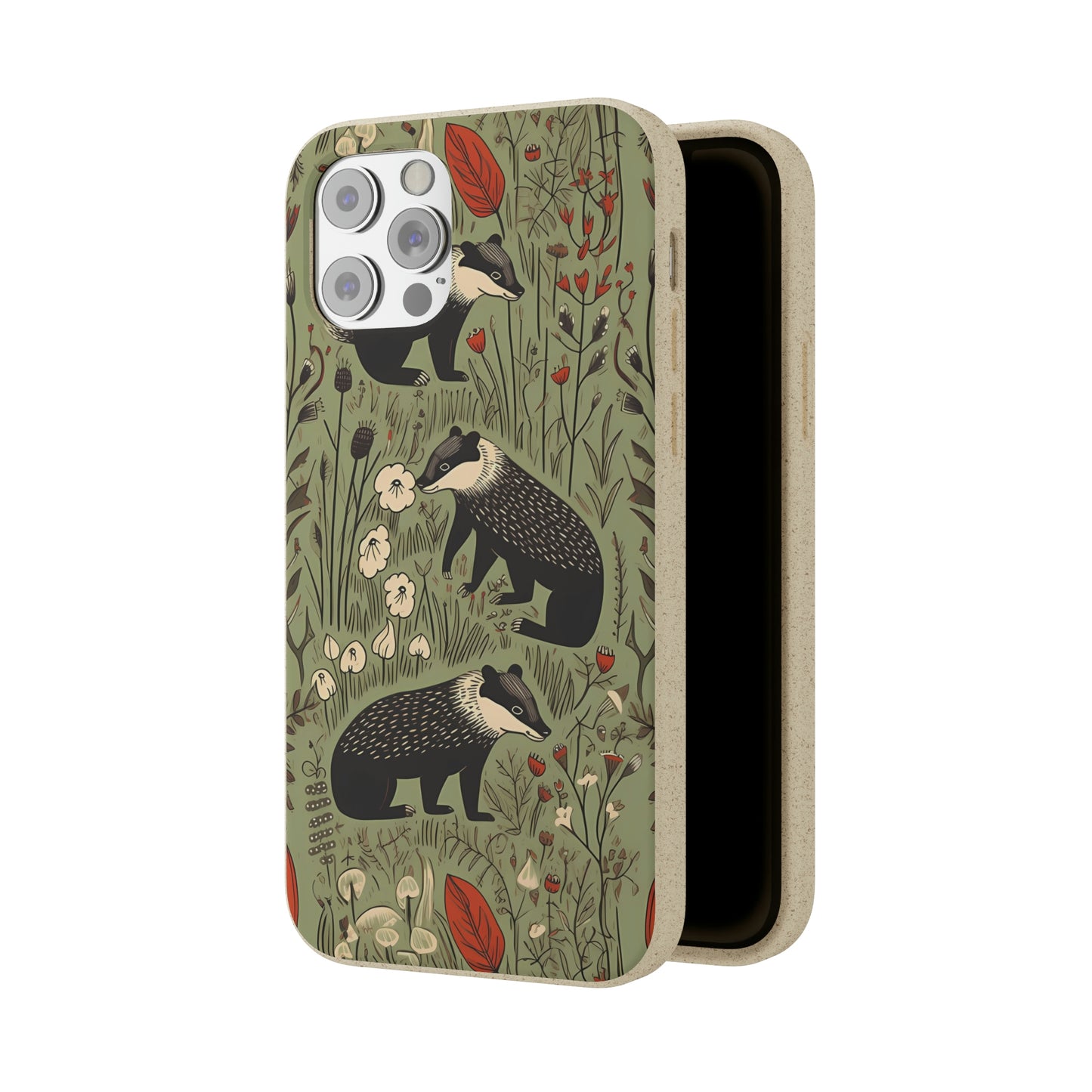 Cute Badgers in a Meadow | Biodegradable iPhone Case