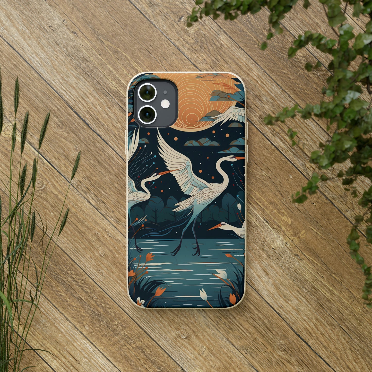 Cranes Flying Over a Pond | Biodegradable iPhone Case