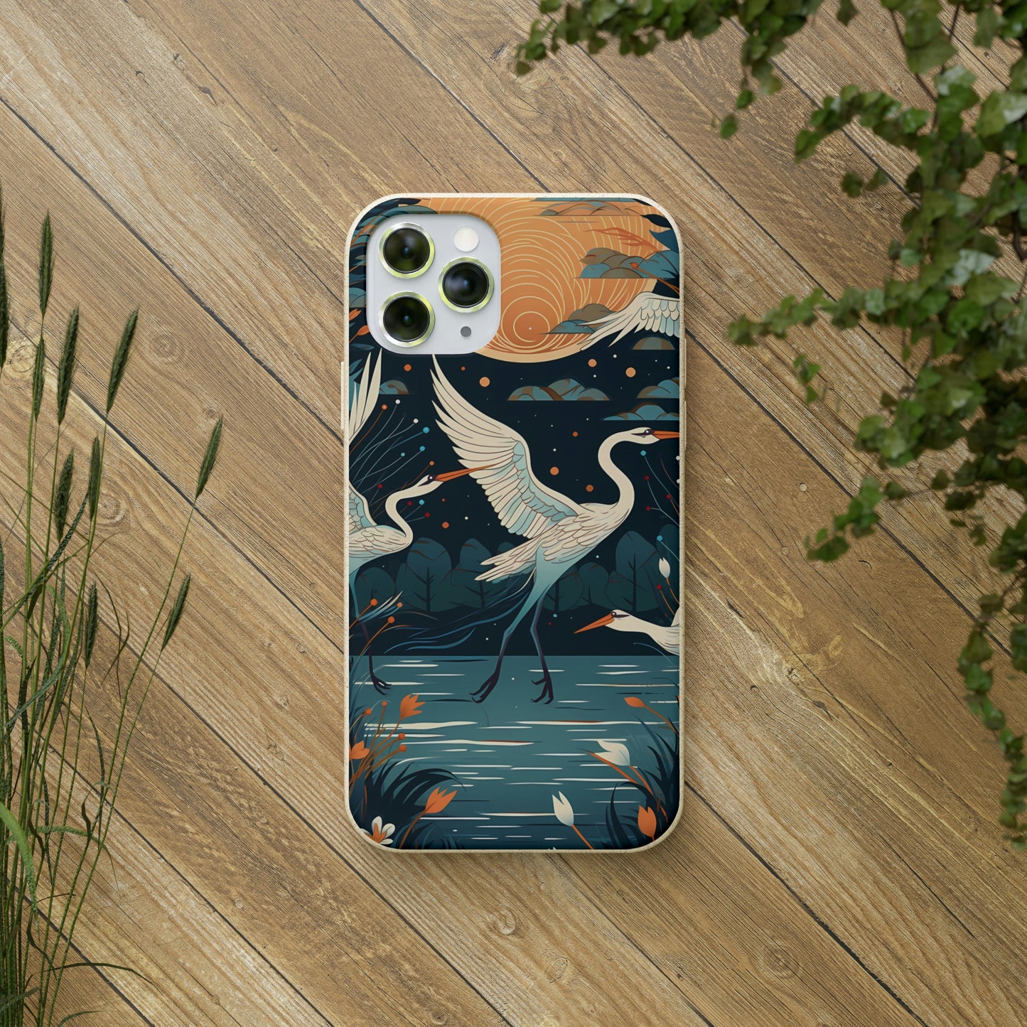 Cranes Flying Over a Pond | Biodegradable iPhone Case