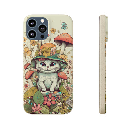 Cottagecore Cat Wearing a Hat | Biodegradable iPhone Case