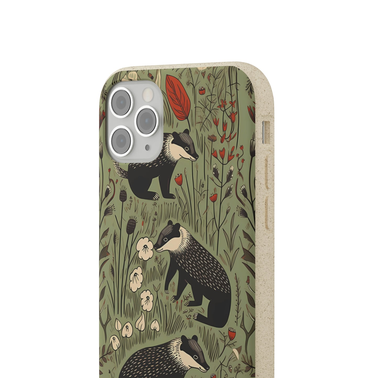 Cute Badgers in a Meadow | Biodegradable iPhone Case