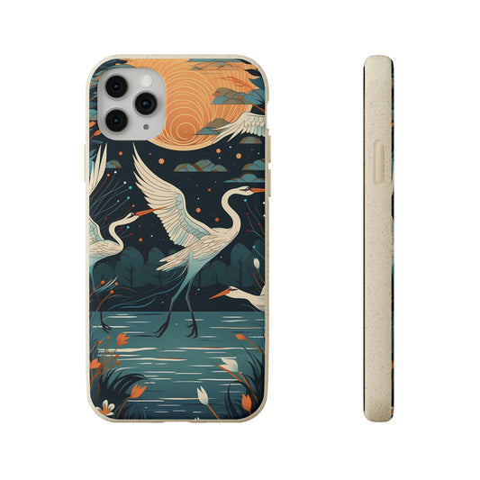 Cranes Flying Over a Pond | Biodegradable iPhone Case