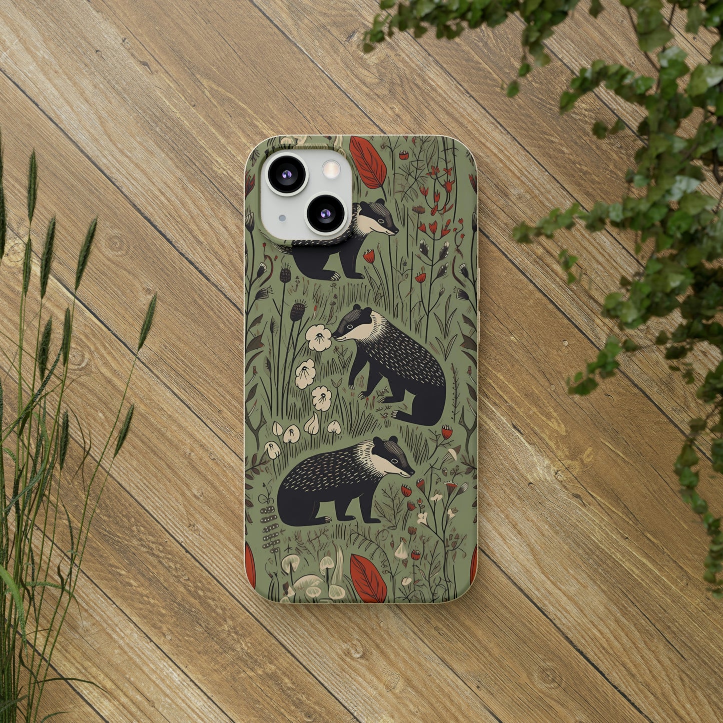 Cute Badgers in a Meadow | Biodegradable iPhone Case