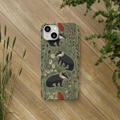 Cute Badgers in a Meadow | Biodegradable iPhone Case