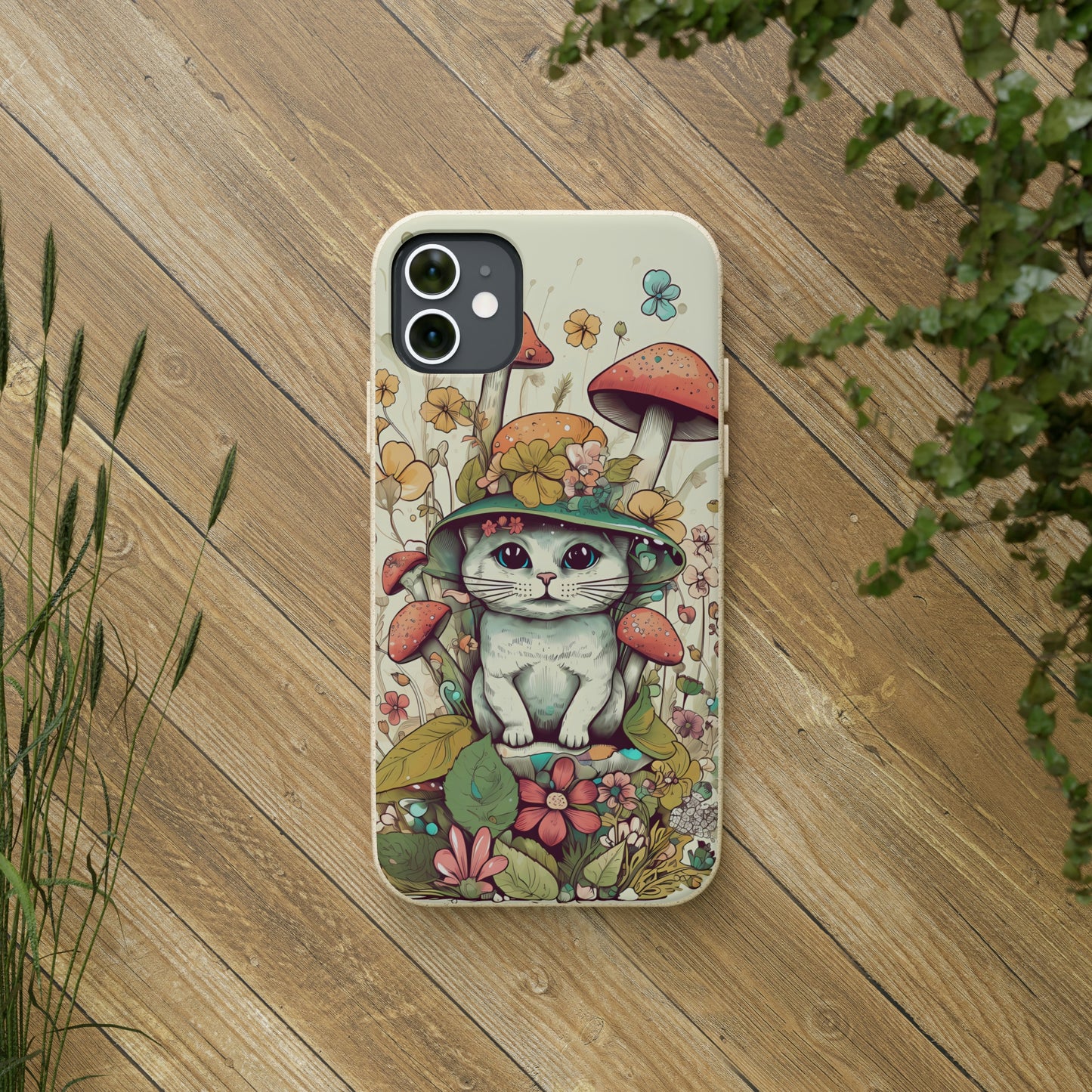 Cottagecore Cat Wearing a Hat | Biodegradable iPhone Case